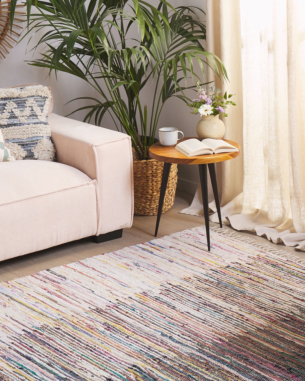 Tappeto tappetino Rag Strisce Multicolore Cotone 160 x 230 cm Rettangolare Intrecciato a Mano