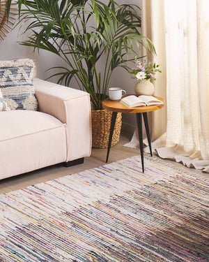 Tappeto tappetino Rag Strisce Multicolore Cotone 160 x 230 cm Rettangolare Intrecciato a Mano