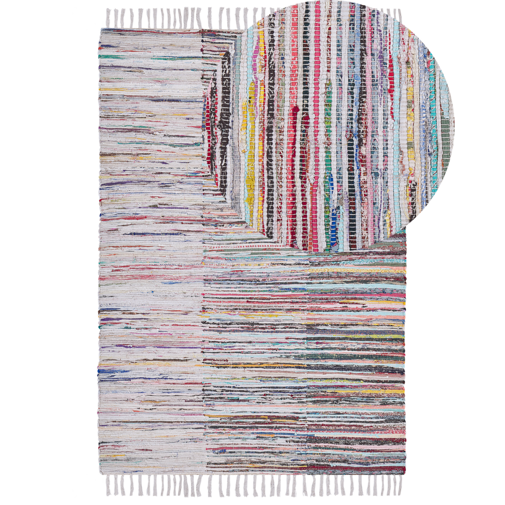 Tappeto tappetino Rag Strisce Multicolore Cotone 160 x 230 cm Rettangolare Intrecciato a Mano