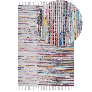Tappeto tappetino Rag Strisce Multicolore Cotone 160 x 230 cm Rettangolare Intrecciato a Mano