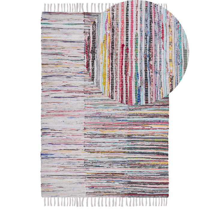 Tappeto tappetino Rag Strisce Multicolore Cotone 160 x 230 cm Rettangolare Intrecciato a Mano