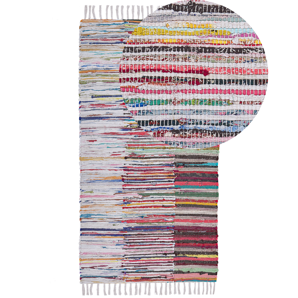 Tappeto tappetino Rag Strisce Multicolore Cotone 80 x 150 cm Rettangolare Intrecciato a Mano