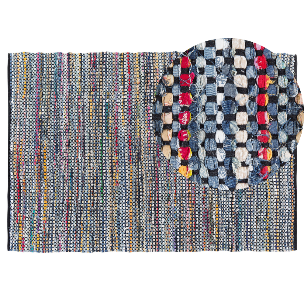 Tappeto tappetino Rag in cotone blu 140 x 200 cm rettangolare intrecciato a mano