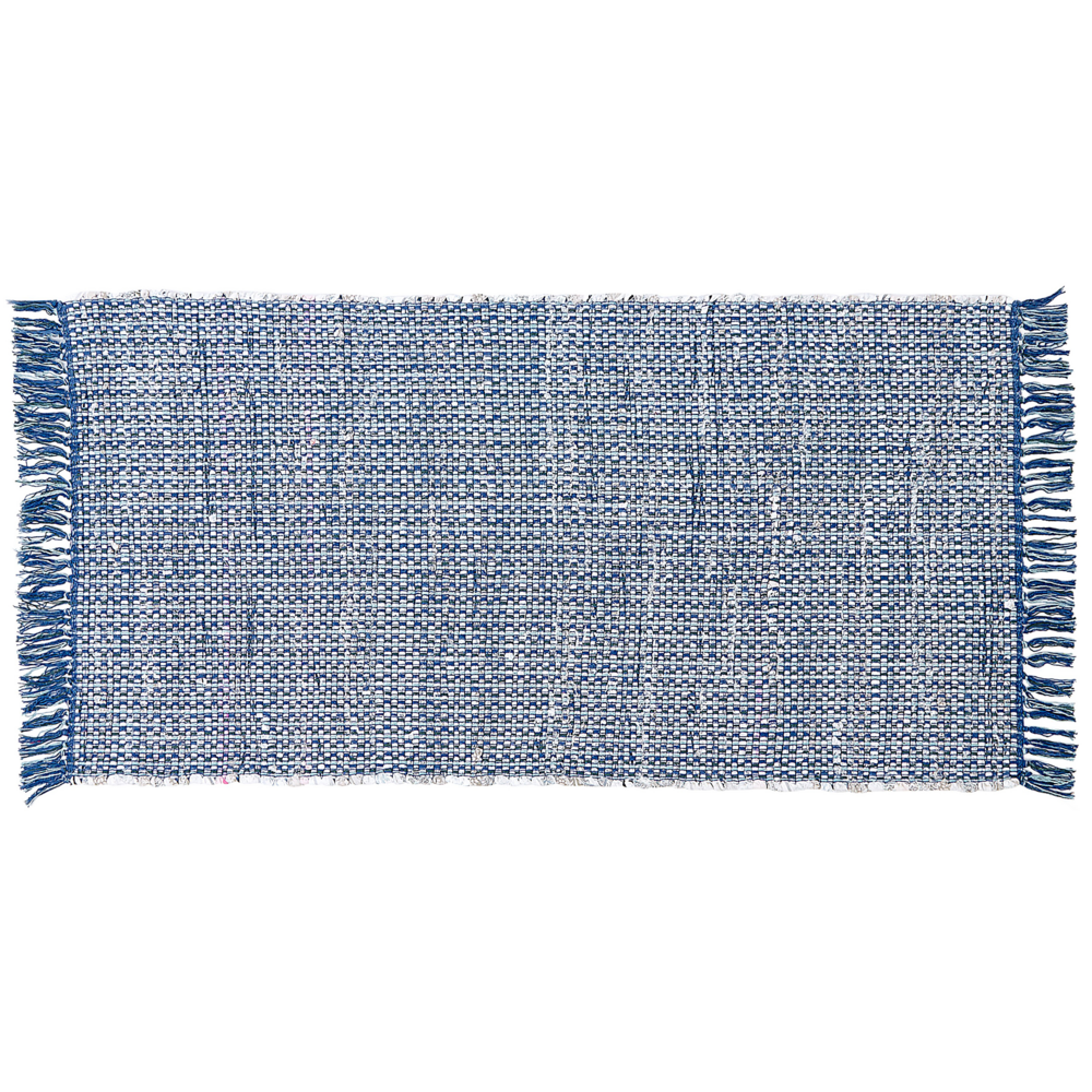 Tappeto blu marino rettangolare in cotone fatto a mano 80 x 150 cm stile boho eclettico