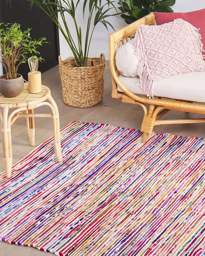 Tappeto Multicolore Cotone 160 x 230 cm Rettangolare Fatto a Mano Boho Eclettico
