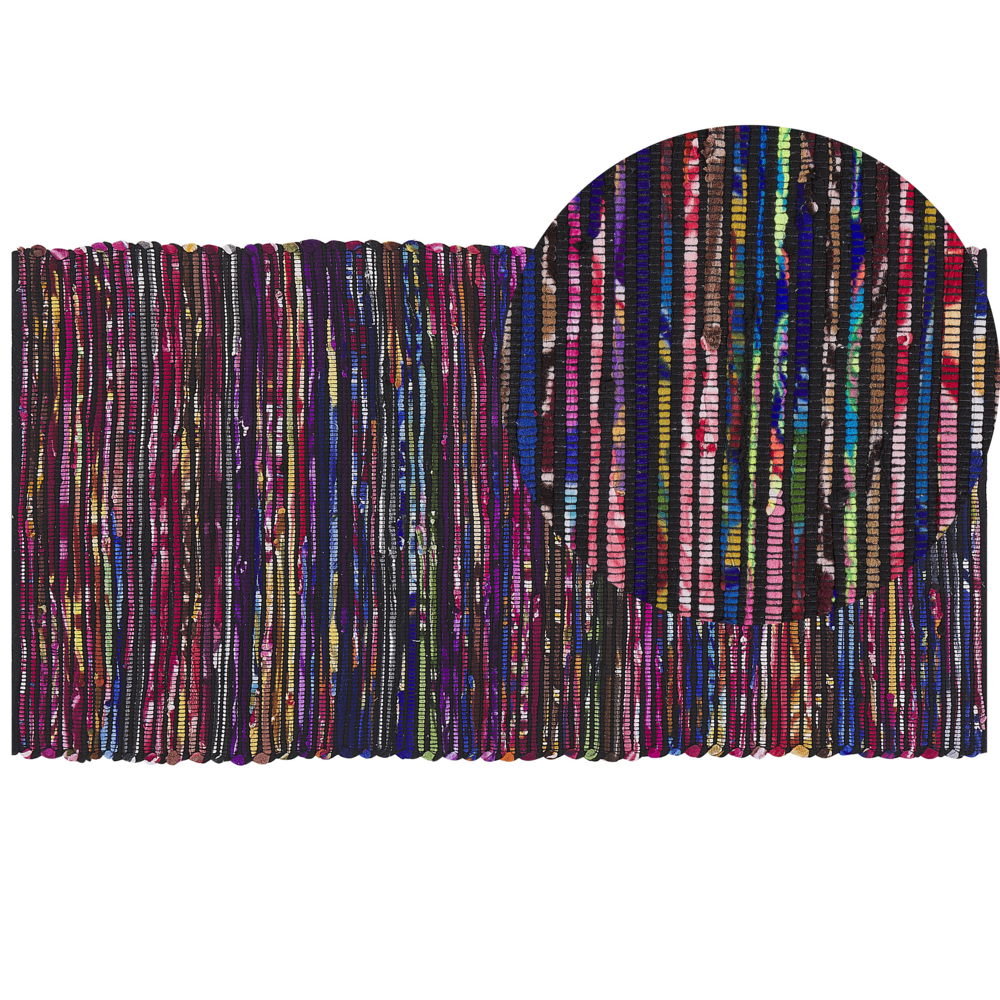 Tappeto Cotone Poliestere Scuro Multicolore 80 x 150 cm Rettangolare Fatto a Mano Boho Eclettico