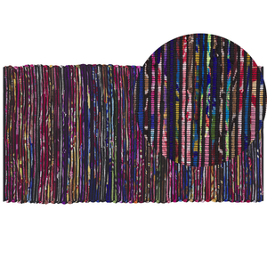 Tappeto Cotone Poliestere Scuro Multicolore 80 x 150 cm Rettangolare Fatto a Mano Boho Eclettico
