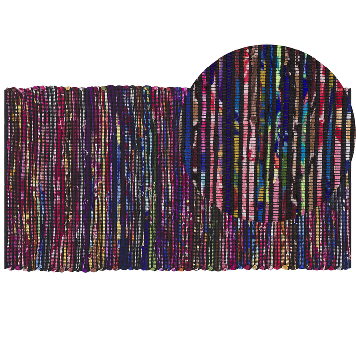 Tappeto Cotone Poliestere Scuro Multicolore 80 x 150 cm Rettangolare Fatto a Mano Boho Eclettico
