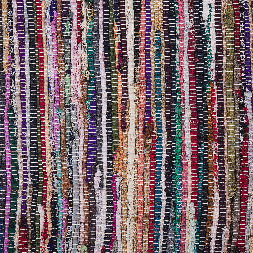 Tappeto da Zona Leggero Multicolore Cotone Poliestere 160 x 230 cm A Righe con Frangia Rettangolare Fatto a Mano Boho Eclettico