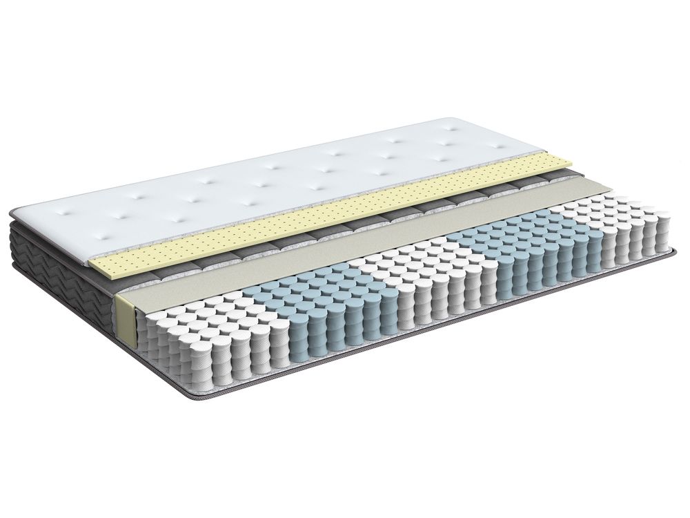 Materasso a molle insacchettate bianco con tessuto di bambù grigio matrimoniale 140 x 200 cm medio Firm 5 Zone