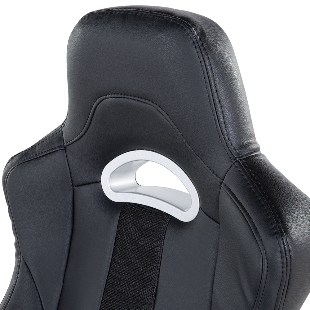 Sedia da ufficio ergonomica in ecopelle nera con schienale regolabile in altezza Gaming