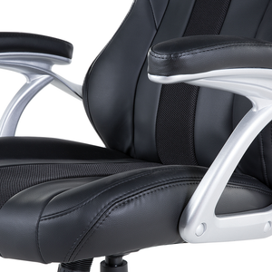 Sedia da ufficio ergonomica in ecopelle nera con schienale regolabile in altezza Gaming