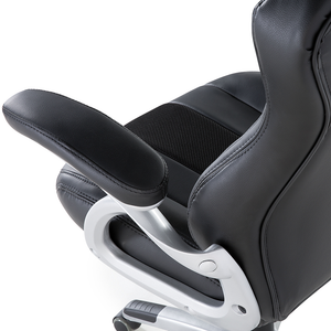 Sedia da ufficio ergonomica in ecopelle nera con schienale regolabile in altezza Gaming