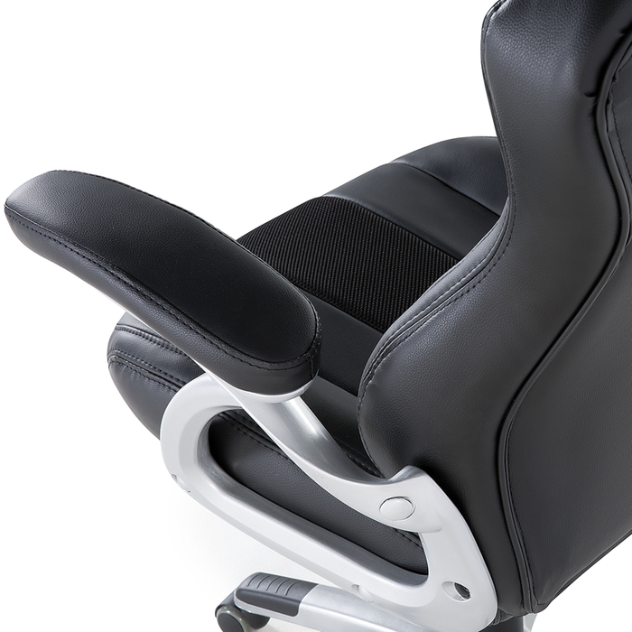 Sedia da ufficio ergonomica in ecopelle nera con schienale regolabile in altezza Gaming