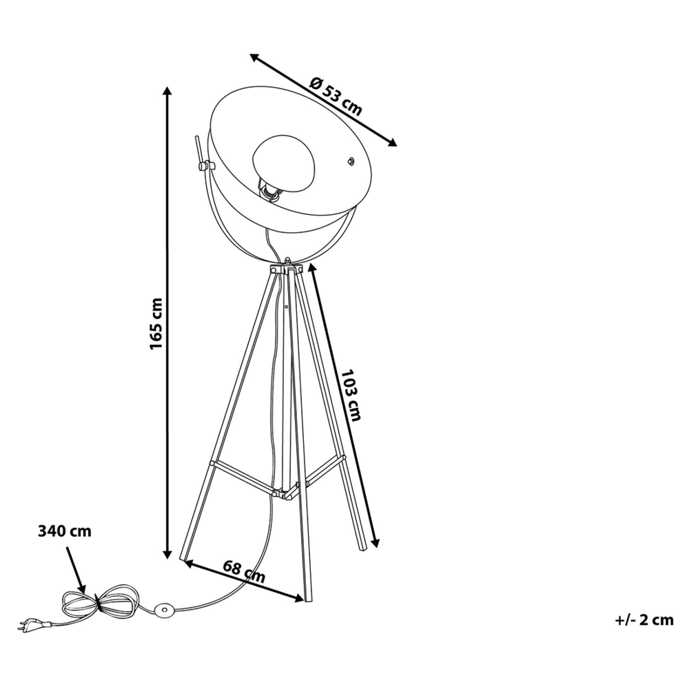 Lampada da Terra Bianca con Metallo dorato 165 cm Base Treppiede Paralume Orientabile Design Industriale
