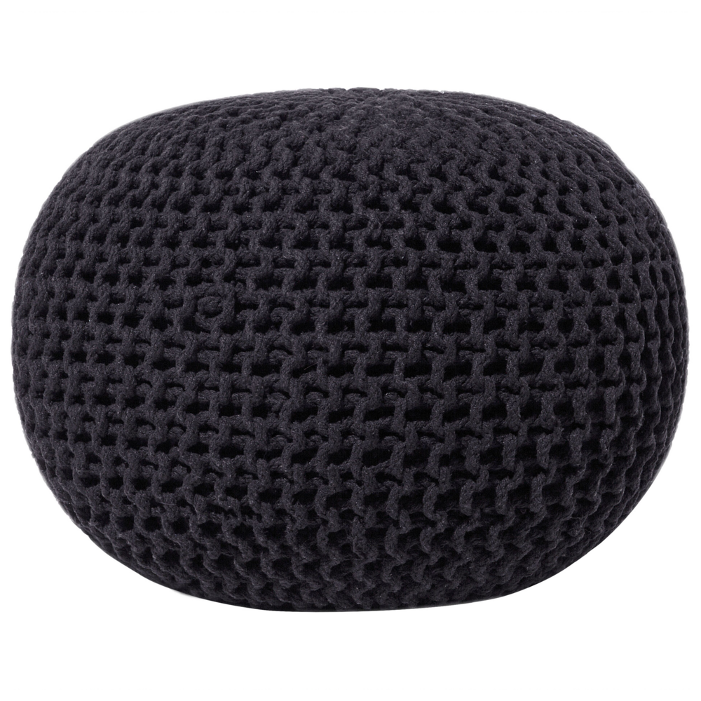 Pouf ottomana in cotone lavorato a maglia Nero perline EPS riempimento rotondo piccolo poggiapiedi 50 x 35 cm
