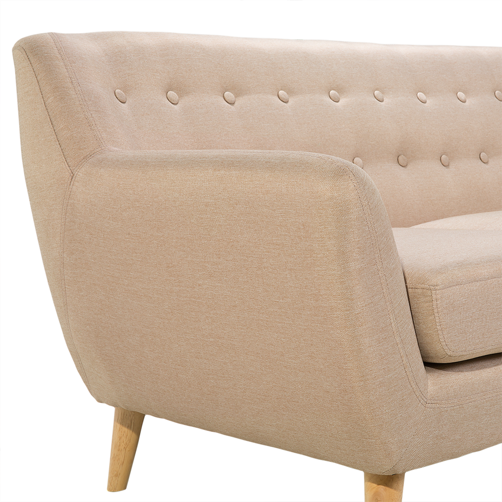 Divano a 3 posti beige imbottito con schienale capitonnè gambe in legno chiaro spesso imbottito soggiorno minimalista scandinavo