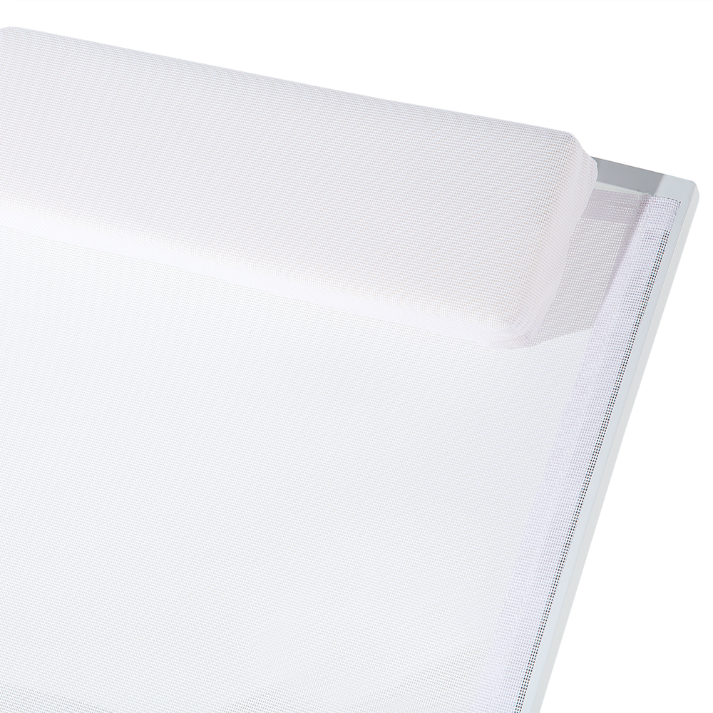 Lettino da esterno da giardino Sedile in tessuto bianco Struttura in alluminio Cuscino poggiatesta Schienale reclinabile regolabile