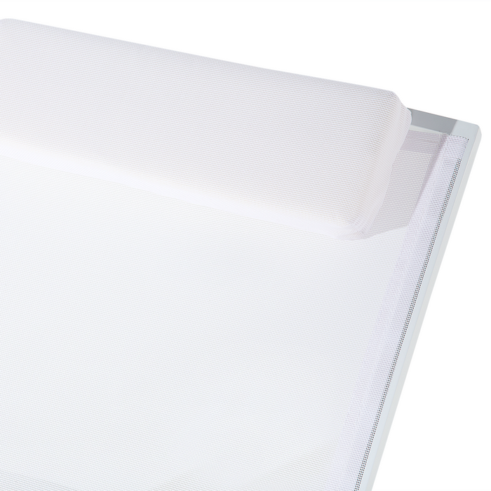 Lettino da esterno da giardino Sedile in tessuto bianco Struttura in alluminio Cuscino poggiatesta Schienale reclinabile regolabile