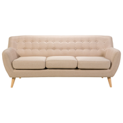 Divano a 3 posti beige imbottito con schienale capitonnè gambe in legno chiaro spesso imbottito soggiorno minimalista scandinavo