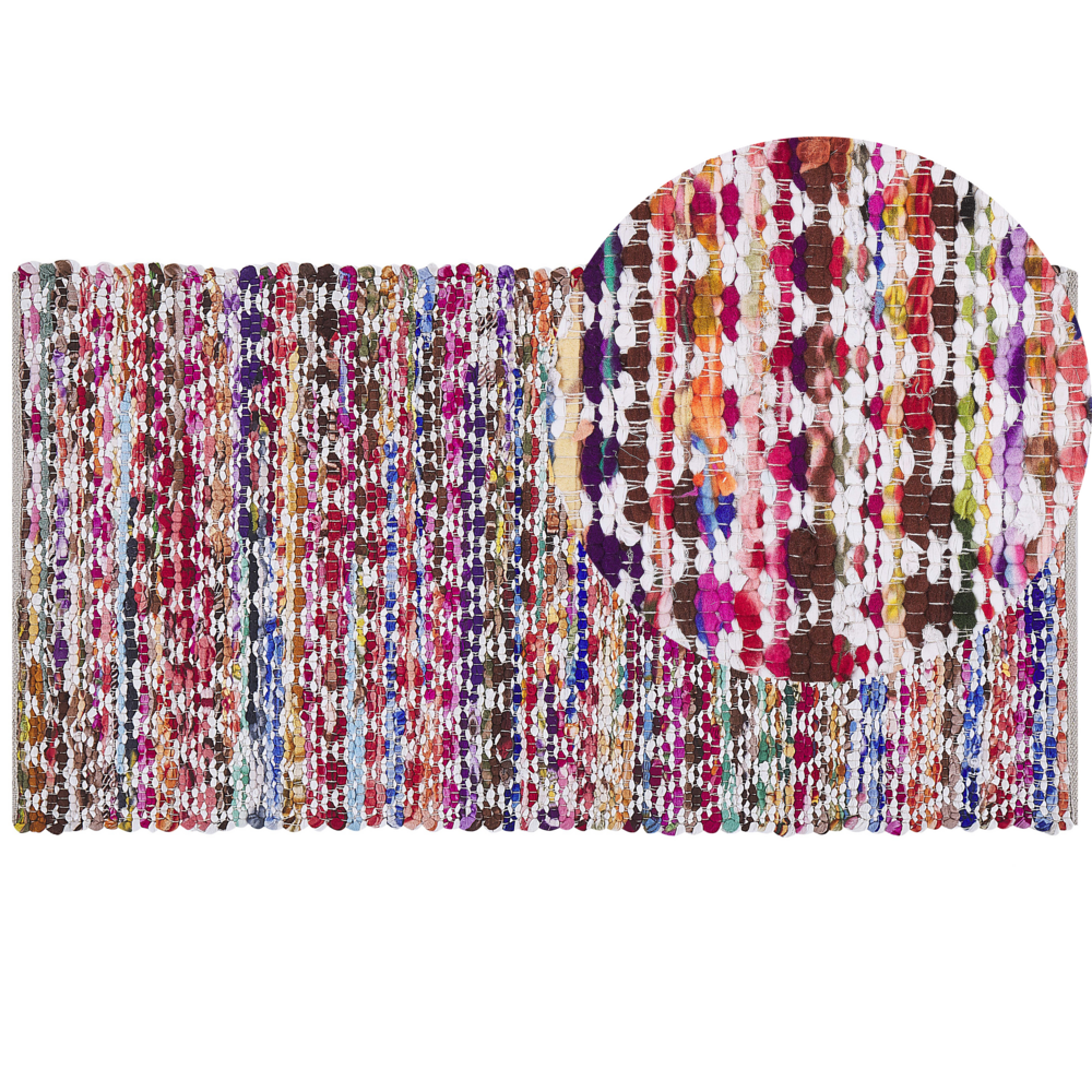 Tappeto tappetino Multicolore Poliestere Cotone 80 x 150 cm Motivo Geometrico Rettangolare Intrecciato a Mano Boho