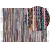 Tappeto da Zona Leggero Multicolore Cotone Poliestere 160 x 230 cm A Righe con Frangia Rettangolare Fatto a Mano Boho Eclettico