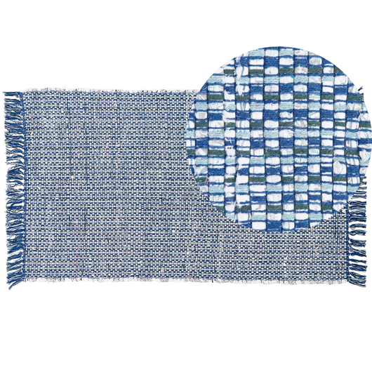 Tappeto blu marino rettangolare in cotone fatto a mano 80 x 150 cm stile boho eclettico