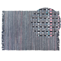 Tappeto di pezza in cotone grigio 140 x 200 cm con frangia rettangolare fatto a mano Boho