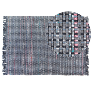 Tappeto di pezza in cotone grigio 140 x 200 cm con frangia rettangolare fatto a mano Boho