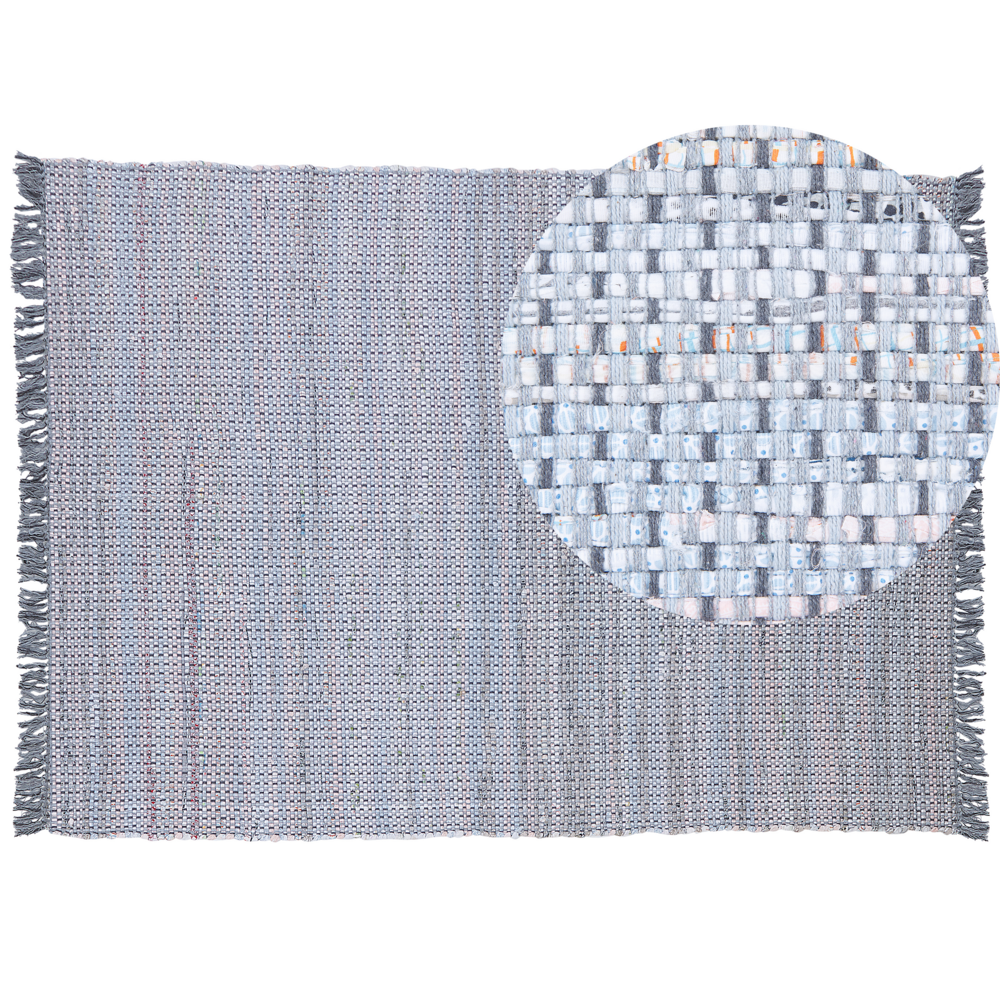 Tappeto di pezza in cotone grigio 160 x 230 cm con frangia rettangolare fatto a mano Boho eclettico