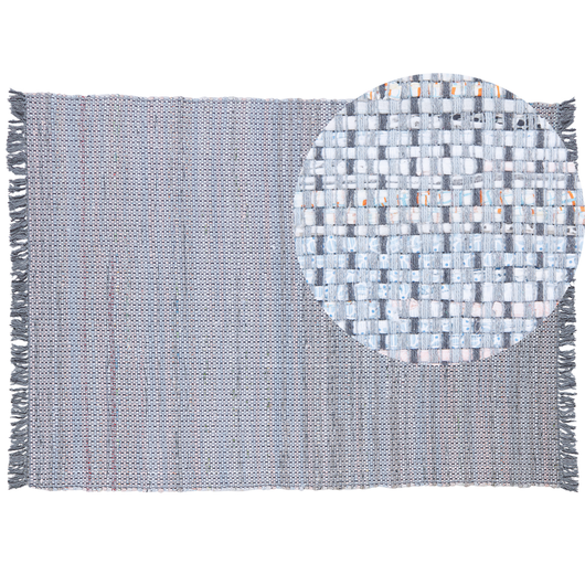 Tappeto di pezza in cotone grigio 160 x 230 cm con frangia rettangolare fatto a mano Boho eclettico