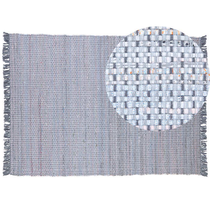 Tappeto di pezza in cotone grigio 160 x 230 cm con frangia rettangolare fatto a mano Boho eclettico