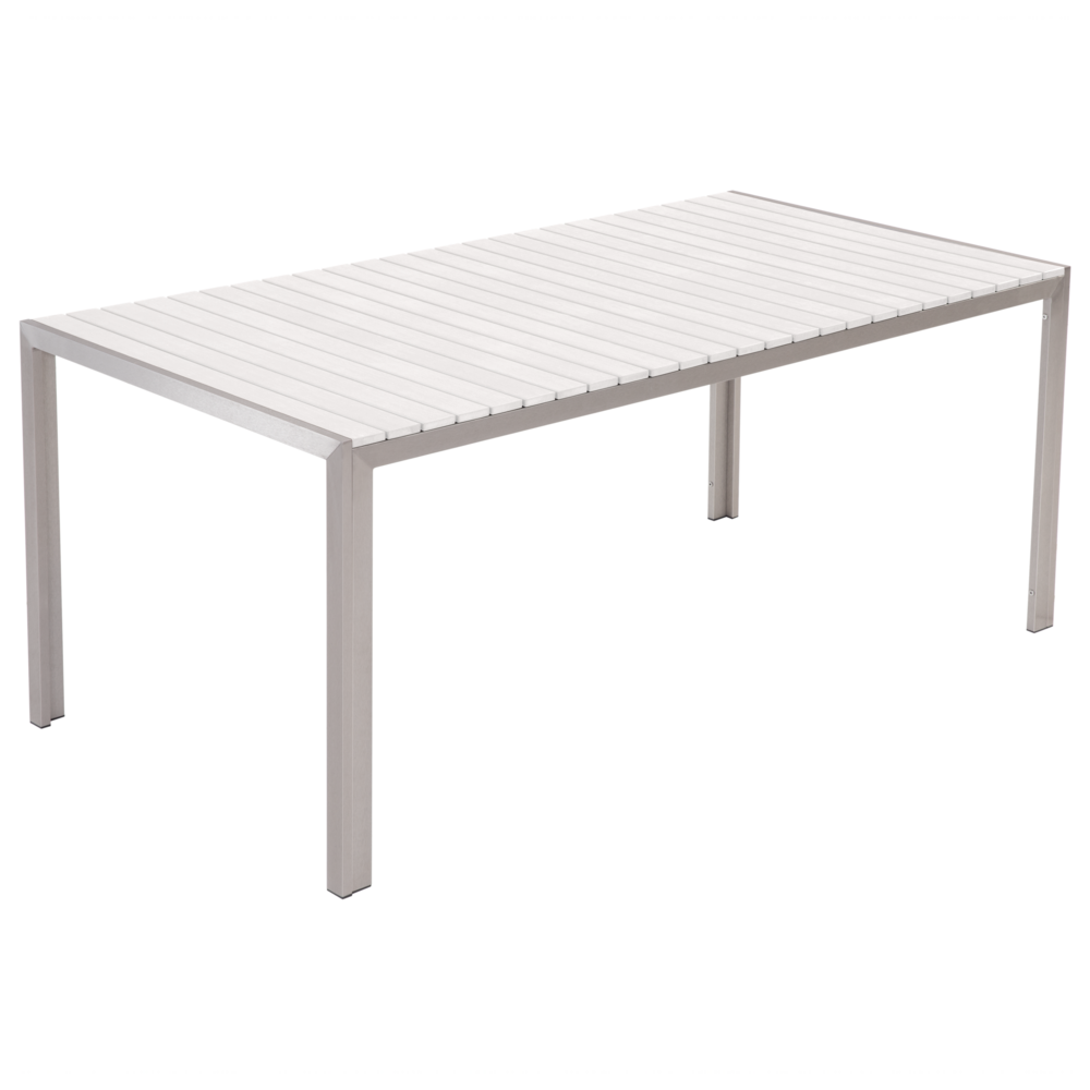 Set da pranzo da giardino bianco da esterno 3 pezzi tavolo rettangolare 2 panche struttura in alluminio spazzolato