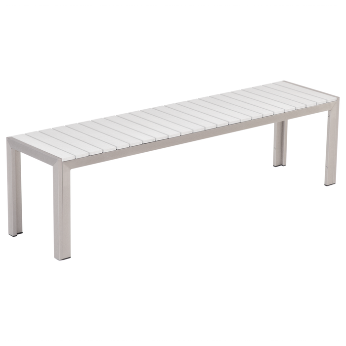 Set da pranzo da giardino bianco da esterno 3 pezzi tavolo rettangolare 2 panche struttura in alluminio spazzolato