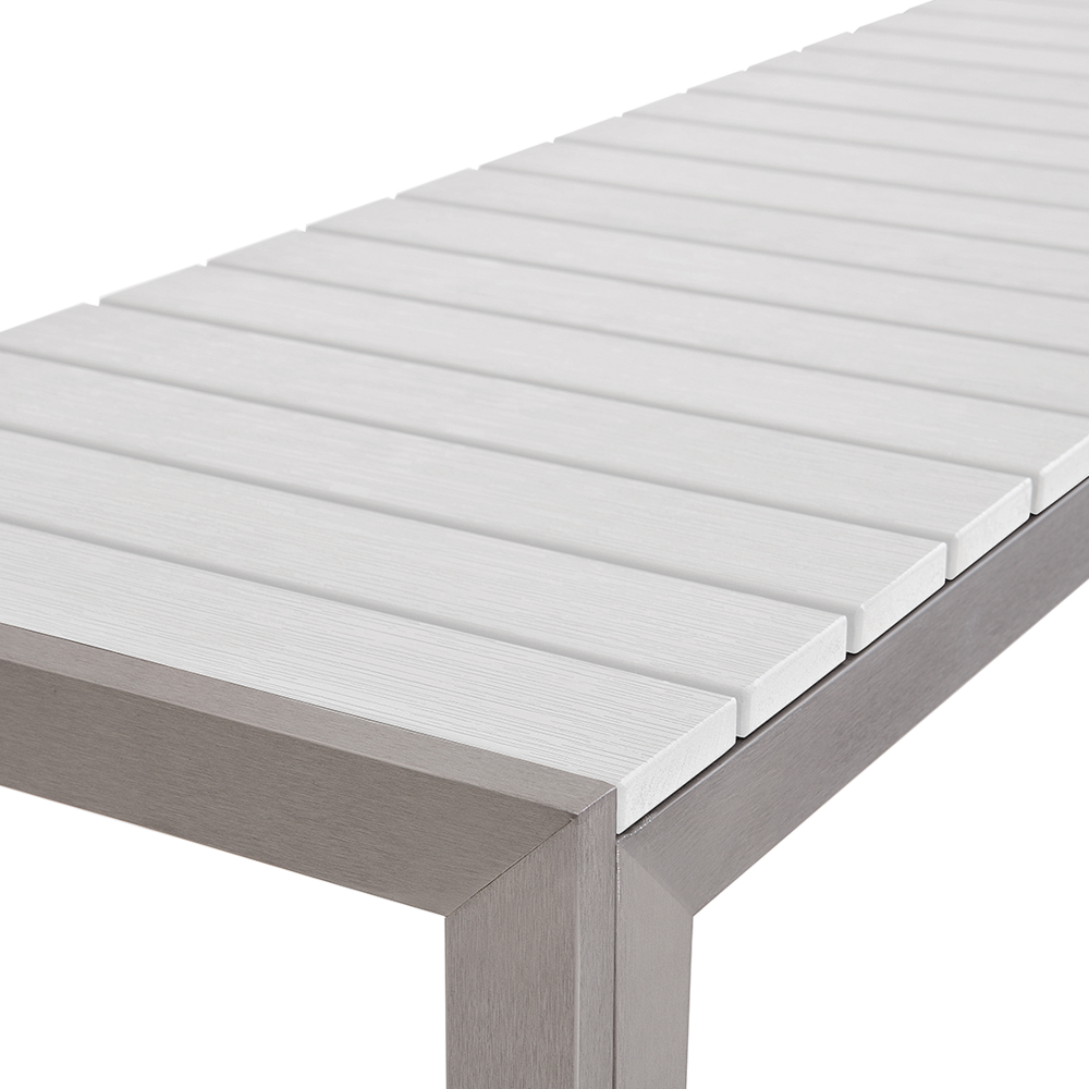 Set da pranzo da giardino bianco da esterno 3 pezzi tavolo rettangolare 2 panche struttura in alluminio spazzolato