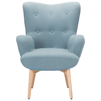 Sedia Wingback con ottomana in tessuto azzurro abbottonato in stile retrò