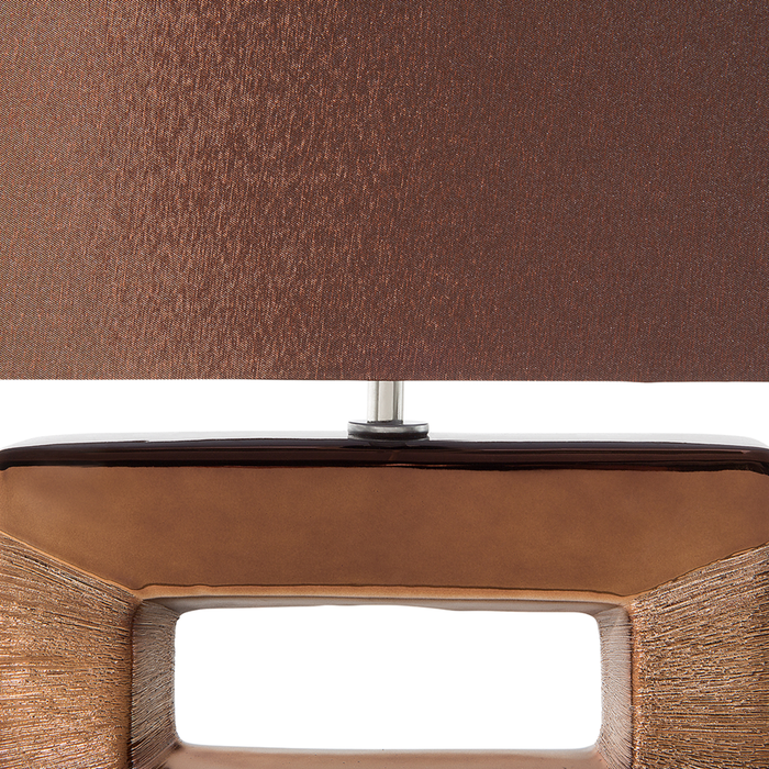 Lampada da Tavolo Base in Porcellana Rame Paralume Rettangolare in Simil Seta Marrone 42H cm Lampada da Comodino