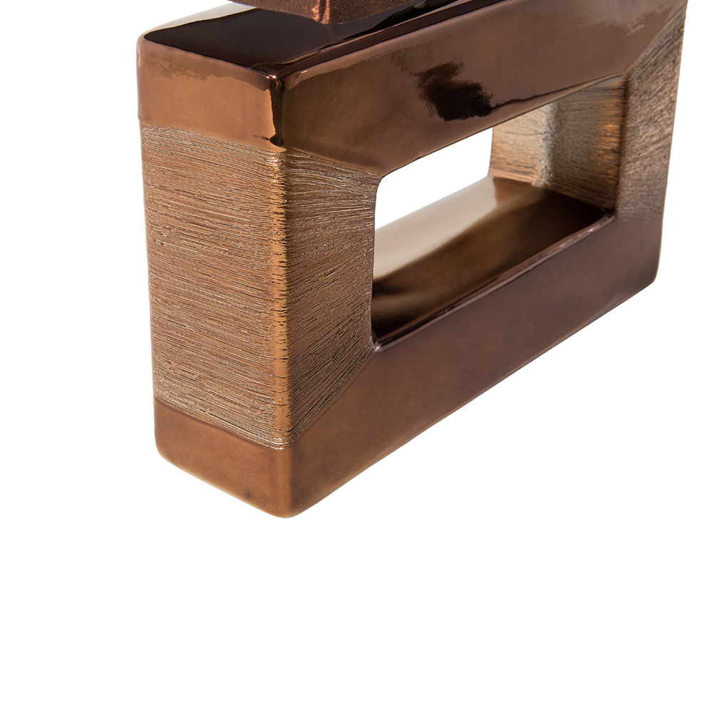 Lampada da Tavolo Base in Porcellana Rame Paralume Rettangolare in Simil Seta Marrone 42H cm Lampada da Comodino