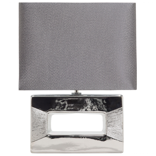 Lampada da Tavolo Base in Porcellana Argento Grigio Paralume Rettangolare in Simil Seta 42H cm Lampada da Comodino