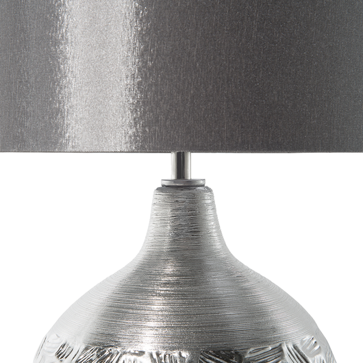 Lampada da Tavolo Porcellana Argento Grigio Paralume Tamburo in Simil Seta 43H cm Soggiorno Tradizionale