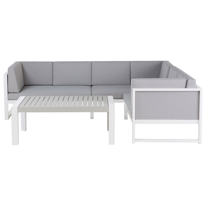 Set Conversazione Cornice Alluminio Grigio Chiaro Modulare Forma L da esterno