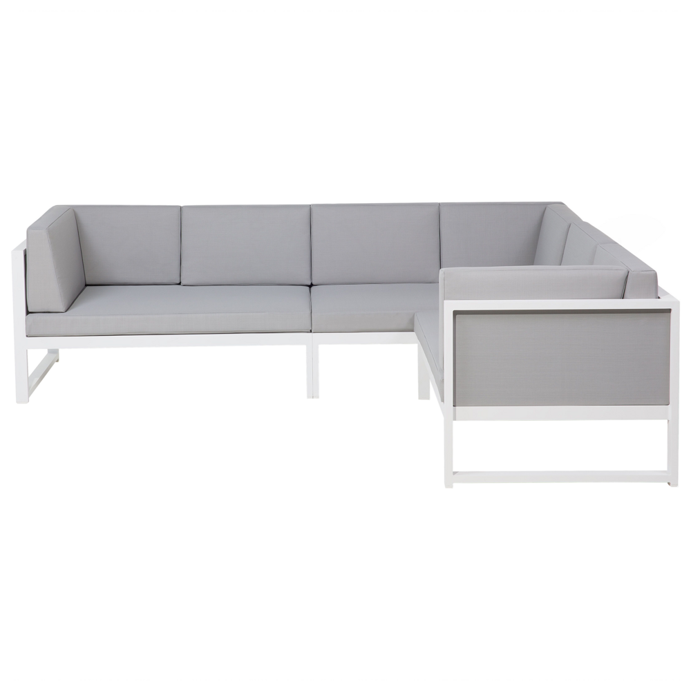Set Conversazione Cornice Alluminio Grigio Chiaro Modulare Forma L da esterno
