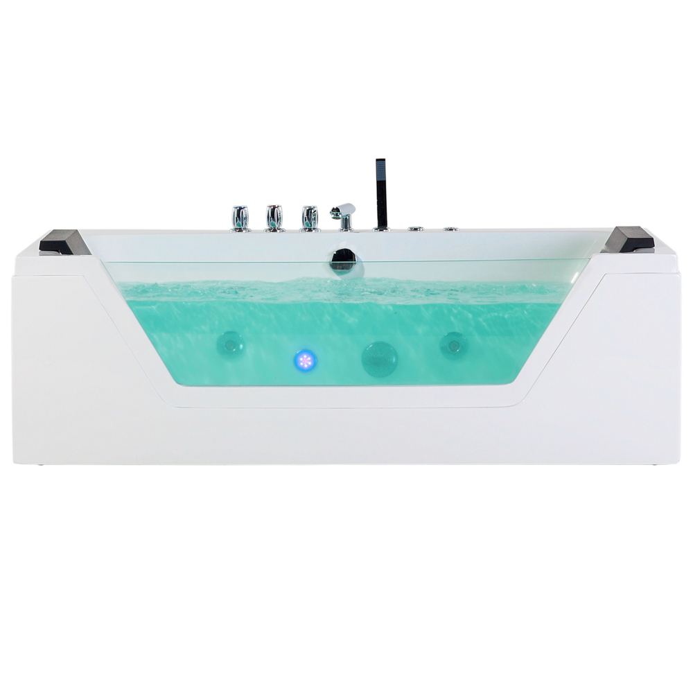 Punti Massaggio Bagno Bianco Argento con LED Sanitario Acrilico e Vetro Singolo 174 x 79 cm