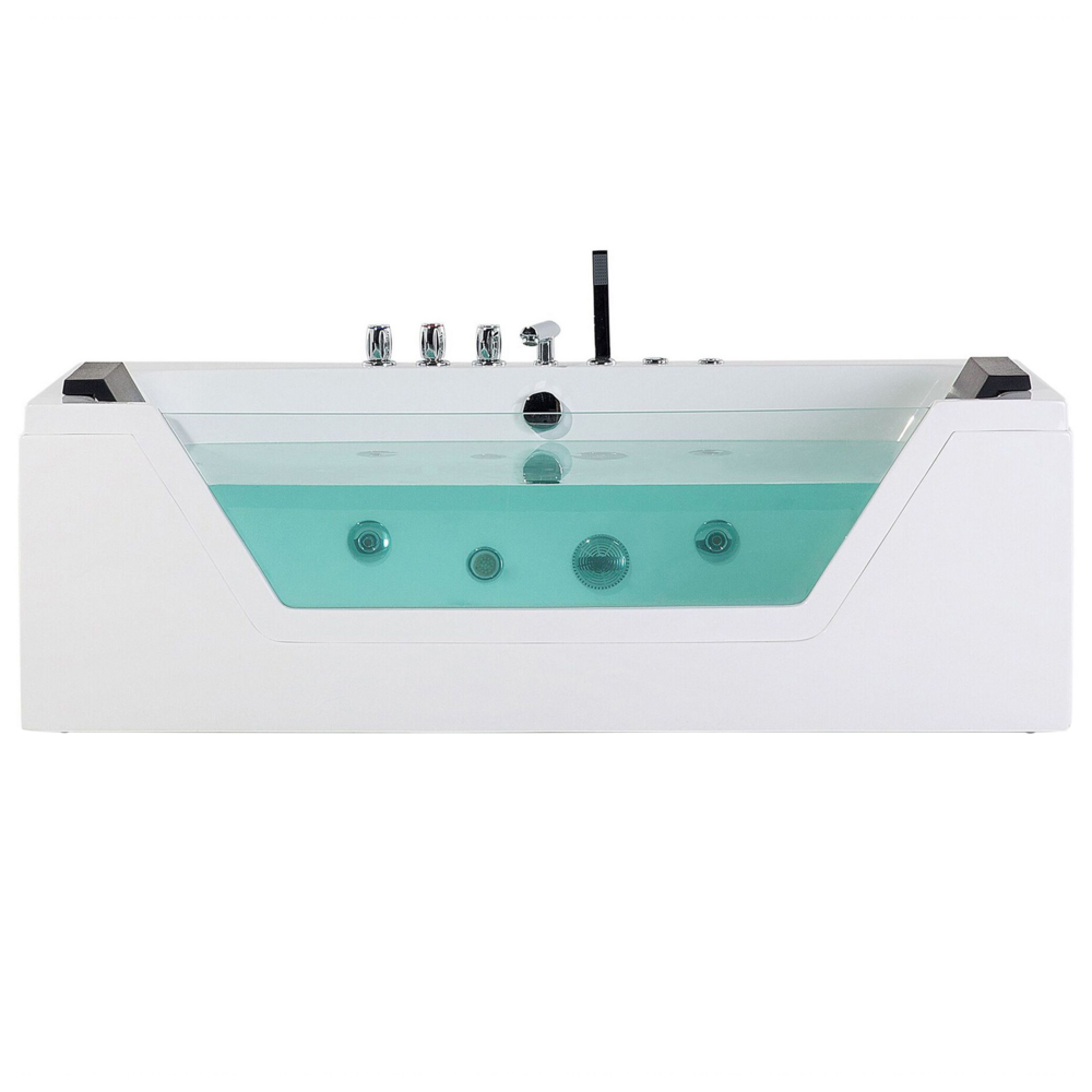 Punti Massaggio Bagno Bianco Argento con LED Sanitario Acrilico e Vetro Singolo 174 x 79 cm
