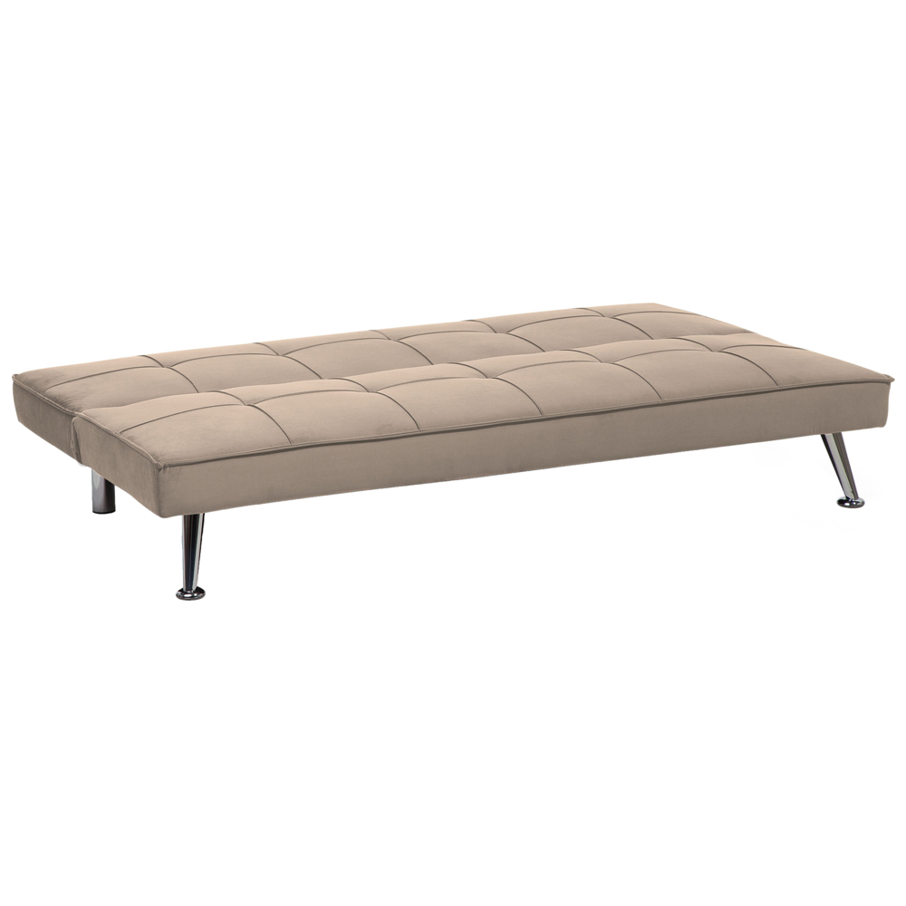 Divano Letto Beige 3 Posti Imbottito Trapuntato Gambe In Metallo Click Clack