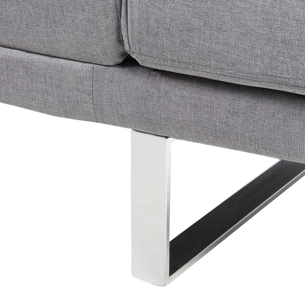 Divano Letto Rivestimento In Tessuto Grigio 3 Posti Meccanismo Click Clack Braccioli Regolabili