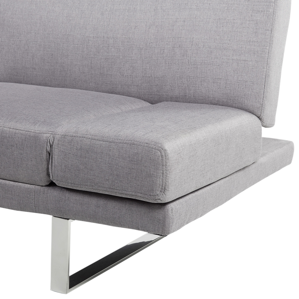 Divano Letto Rivestimento In Tessuto Grigio 3 Posti Meccanismo Click Clack Braccioli Regolabili