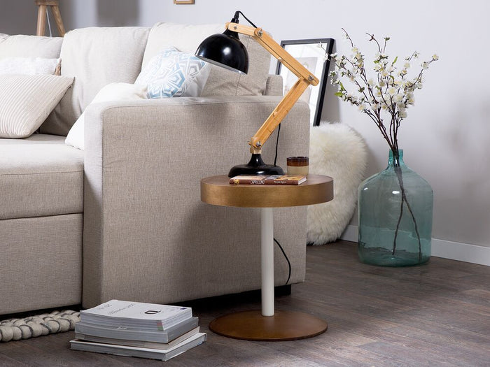 Tavolino da caffè in legno scuro rotondo ø 40 cm con coperchio piano in legno curvato moderno scandinavo