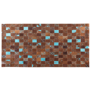 Tappeto Pelle Marrone e Blu 80 x 150 cm Pelle Bovina Artigianale