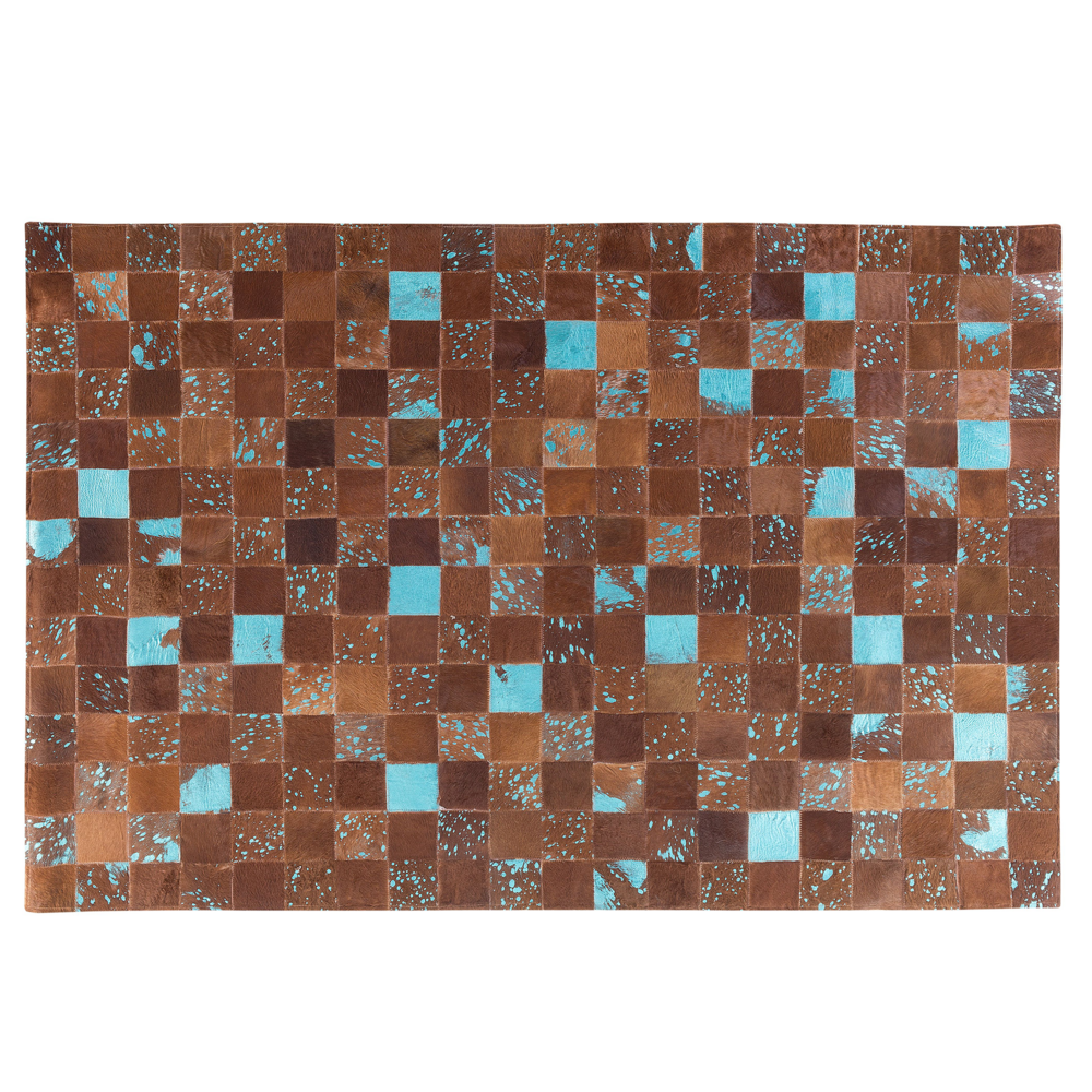 Tappeto Pelle Marrone e Blu 160 x 230 cm Pelle Bovina Artigianale